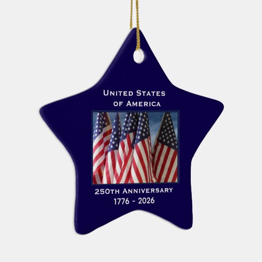 250. Jubiläum USA Patriotic Flags Premium Keramik Ornament (Rechts)
