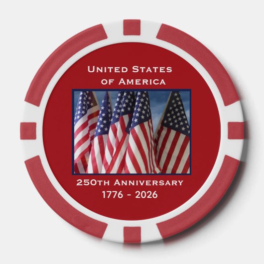 250. Jubiläum USA Patriotic Flags Premium Red Pokerchips (Vorderseite)