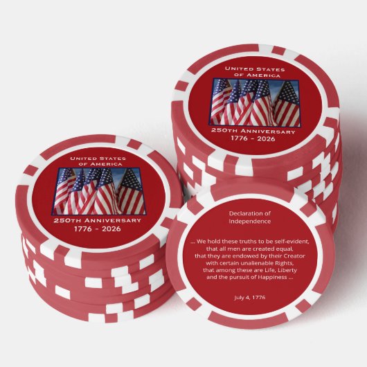 250. Jubiläum USA Patriotic Flags Premium Red Pokerchips (Stapel)