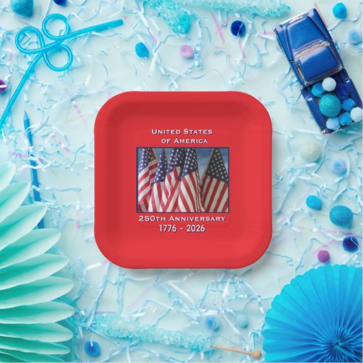 250. Jubiläum USA Patriotic Flags Square Pappteller (Party)