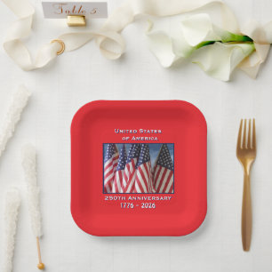 250. Jubiläum USA Patriotic Flags Square Pappteller