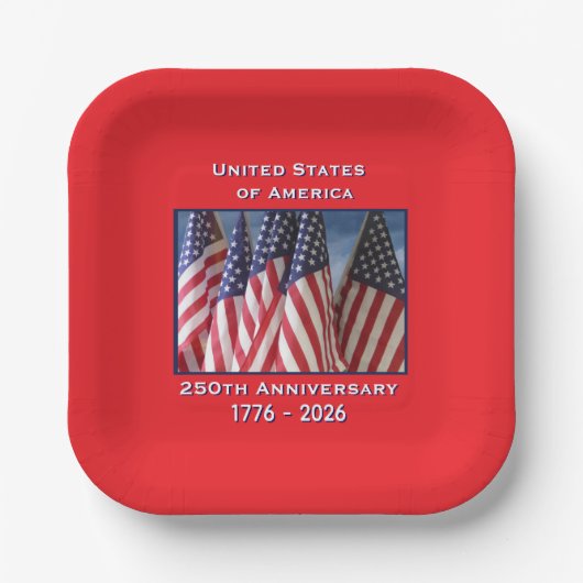 250. Jubiläum USA Patriotic Flags Square Pappteller (Vorderseite)