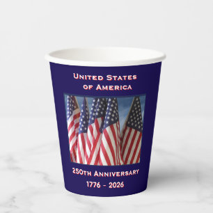 250. Jubiläum USA Patriotische Flaggen Pappbecher