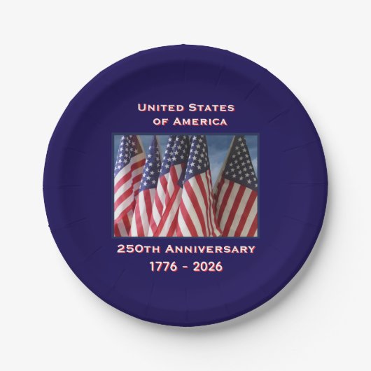 250. Jubiläum USA Patriotische Flaggen Pappteller (Vorderseite)