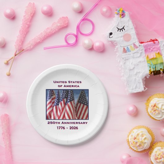 250. Jubiläum USA Patriotische Flaggen Pappteller (Party)