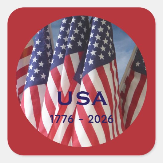 250. Jubiläum USA Patriotische Flaggen Premium Quadratischer Aufkleber (Vorderseite)