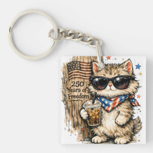 250. Jubiläum USA Patriotische Katze Eiskaffee Schlüsselanhänger