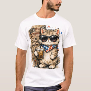 250. Jubiläum USA Patriotische Katze Eiskaffee T-Shirt