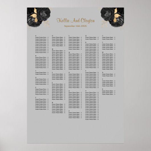 250 Schwarz-Gold-Hochzeitskarte Poster (Vorne)