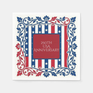 250. USA-Jubiläum Rot Blau Weiß Floralmotive Serviette