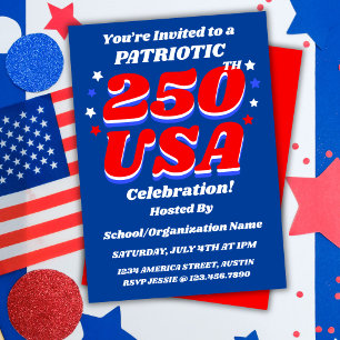 250 USA Jubiläumsfeier - editierbare patriotische Einladung