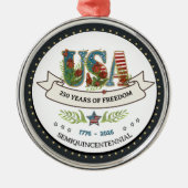 250 Years of Freedom Botanical USA Silver  Ornament Aus Metall (Vorne)