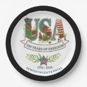250 Years of Freedom Chic Patriotic Black Border Pappteller (Vorderseite)