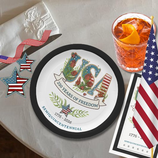 250 Years of Freedom Chic Patriotic Black Border Pappteller