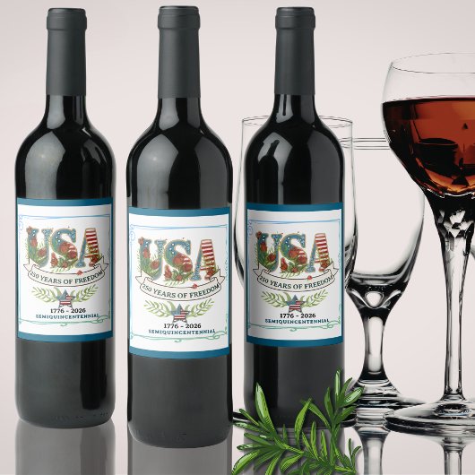 250 Years of Freedom Elegant Botanical Wine Bottle Weinetikett
