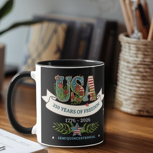 250 Years of Freedom Elegant Patriotic Black Tasse