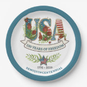 250 Years of Freedom Elegant Patriotic Blue Border Pappteller (Vorderseite)