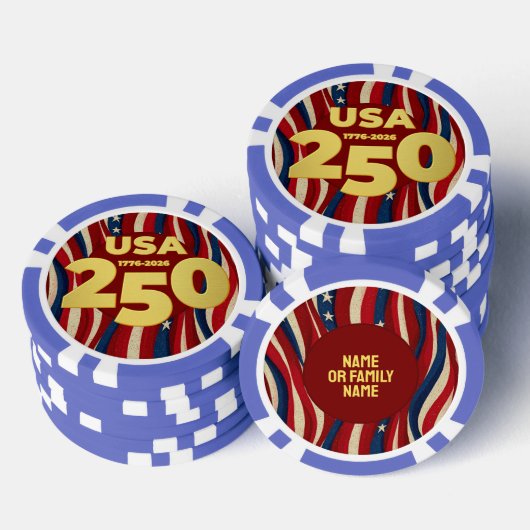 250th Anniversary Golden USA American Flag Pokerchips (Stapel)