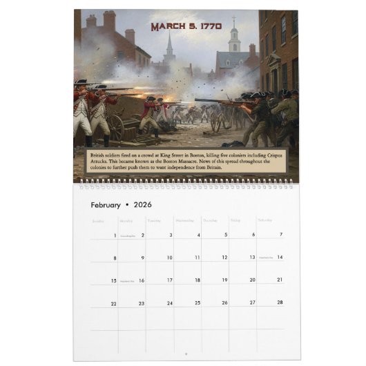 250th Anniversary -State of Massachusetts Calendar Kalender (Feb 2026)