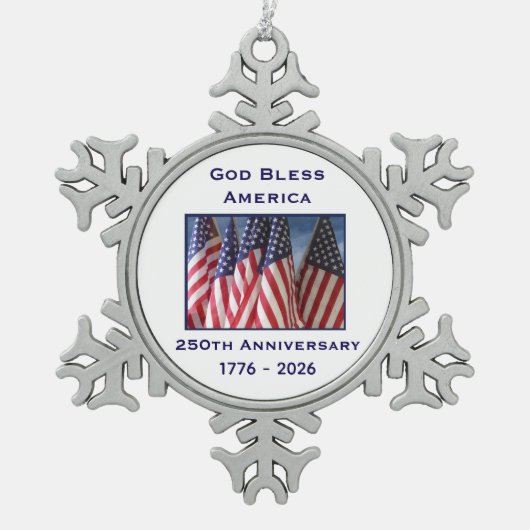 250th Anniversary USA Patriotic God Bless America  Schneeflocken Zinn-Ornament (Vorderseite)