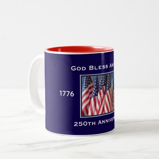 250th Anniversary USA Patriotic God Bless America Zweifarbige Tasse (Vorderseite Links)