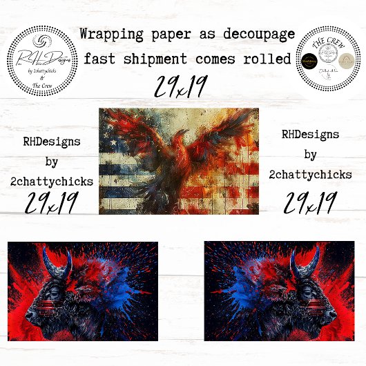 250th Bison Eagle Flag Decoupage  Geschenkpapier Set