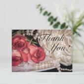 2586-Hochzeit-Rose mit Ringen, Perlen Dankeskarte (Stehend Vorderseite)