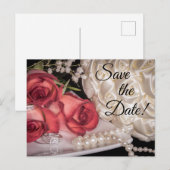 2586-weiß & Rote Rosen, Ringe, Bouquet, Perlen Einladungspostkarte (Vorne/Hinten)