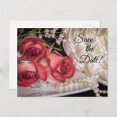 2586-weiß & Rote Rosen, Ringe, Bouquet, Perlen Postkarte (Vorne/Hinten)