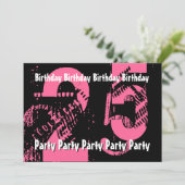 25. 29. rosa und schwarzer Geburtstag Einladung (Stehend Vorderseite)