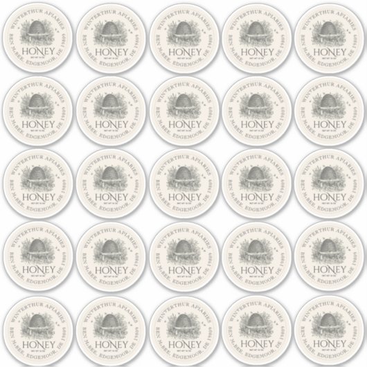 25 2,5" Honey Mason Jar Lid Labels Skep (Vorderseite)