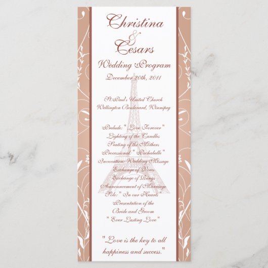 25 4 x 9 Hochzeitsprogramm Floral Spiral in Paris Programm (Vorderseite)
