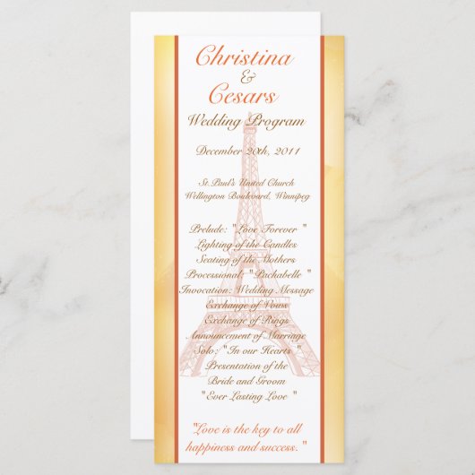 25 4 x 9 Hochzeitsprogramm Paris Peach Programm (Vorne/Hinten)