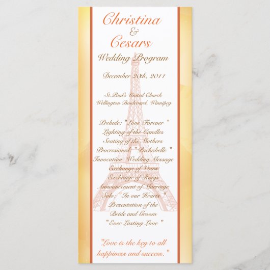 25 4 x 9 Hochzeitsprogramm Paris Peach Programm (Vorderseite)