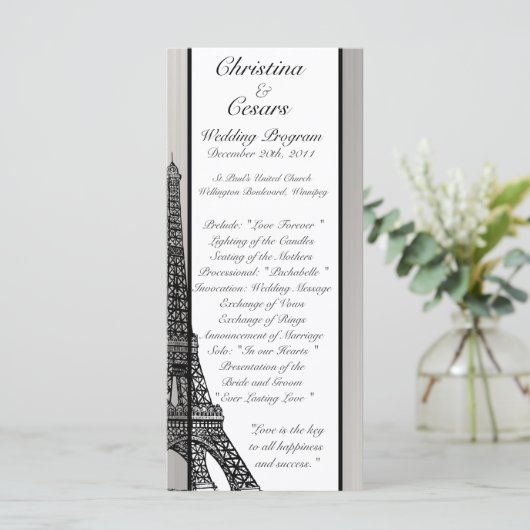 25 4 x 9 Hochzeitsprogramm Schwarzer Eiffelturm Programm (Stehend Vorderseite)