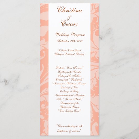 25 4x9 Hochzeitskalender Braun Rose auf Rosa Blüte Programm (Vorderseite)