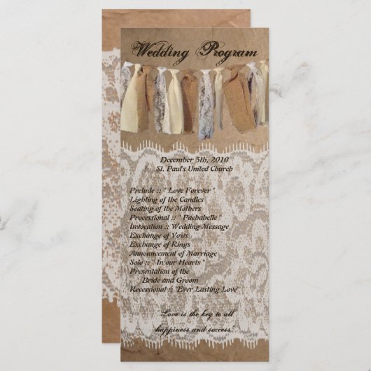 25 4x9 Hochzeitskalender Kraft Papier Bag Lace Bur Programm (Vorne/Hinten)