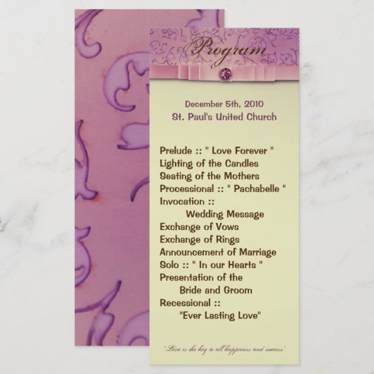 25 4x9 Hochzeitsprogramm Amethyst Jewel Embossed P Programm (Vorne/Hinten)