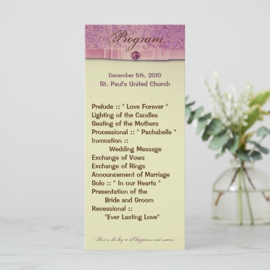 25 4x9 Hochzeitsprogramm Amethyst Jewel Embossed P Programm (Stehend Vorderseite)