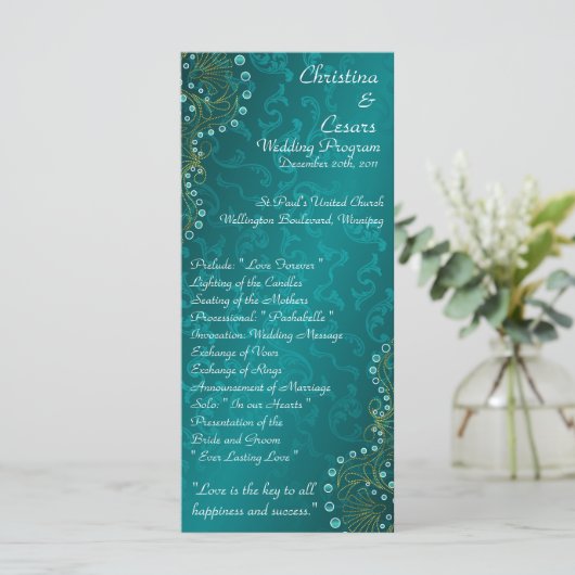 25 4x9 Hochzeitsprogramm Arabian Aquamarin Programm (Stehend Vorderseite)
