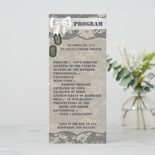 25 4x9 Hochzeitsprogramm ARMY ACU Uniform Camoufla Programm (Stehend Vorderseite)