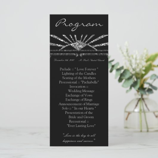 25 4x9 Hochzeitsprogramm Art Deco Roaring 20er Gat Programm (Stehend Vorderseite)