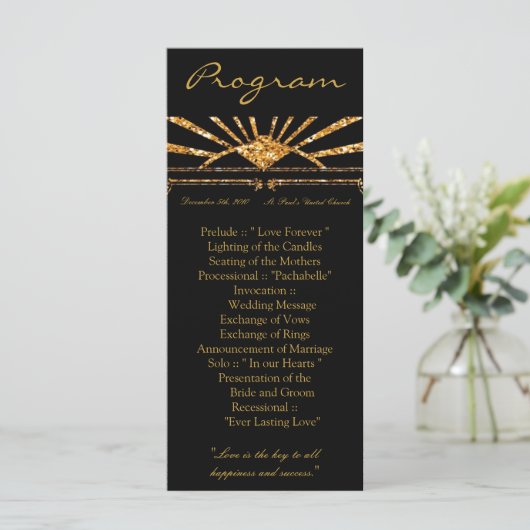 25 4x9 Hochzeitsprogramm Art Deco Roaring 20er Gat Programm (Stehend Vorderseite)