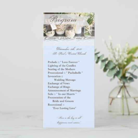 25 4x9 Hochzeitsprogramm Beach Sea Mason Jars Ocea Programm (Stehend Vorderseite)