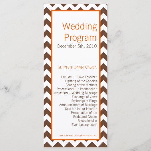 25 4x9 Hochzeitsprogramm Braunorange Zickzack Programm (Vorderseite)