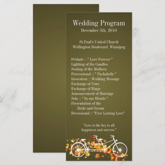 25 4x9 Hochzeitsprogramm Brown Fall Double Bike Programm (Vorne/Hinten)