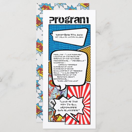 25 4x9 Hochzeitsprogramm Comic Strip Book Pop Art Programm (Vorne/Hinten)