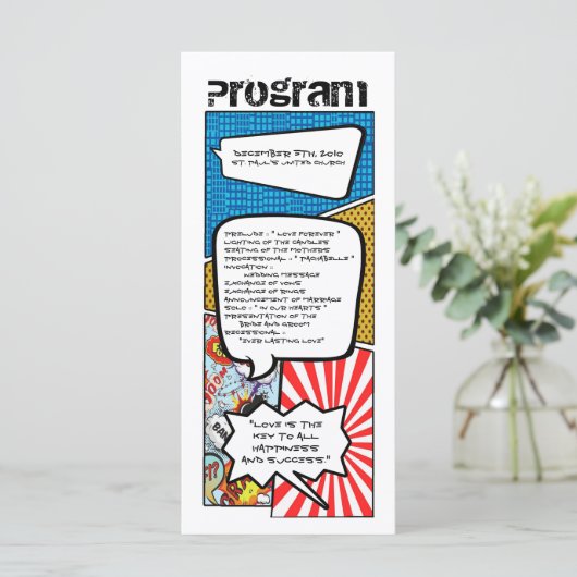 25 4x9 Hochzeitsprogramm Comic Strip Book Pop Art Programm (Stehend Vorderseite)