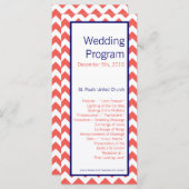 25 4x9 Hochzeitsprogramm Coral Navy Zickzack Nam Programm (Vorne/Hinten)