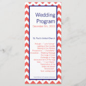 25 4x9 Hochzeitsprogramm Coral Navy Zickzack Nam Programm (Vorderseite)